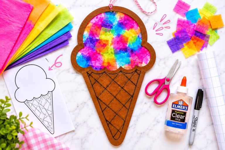 Easy Tissue Paper Ice Cream Suncatcher Craft for Kids