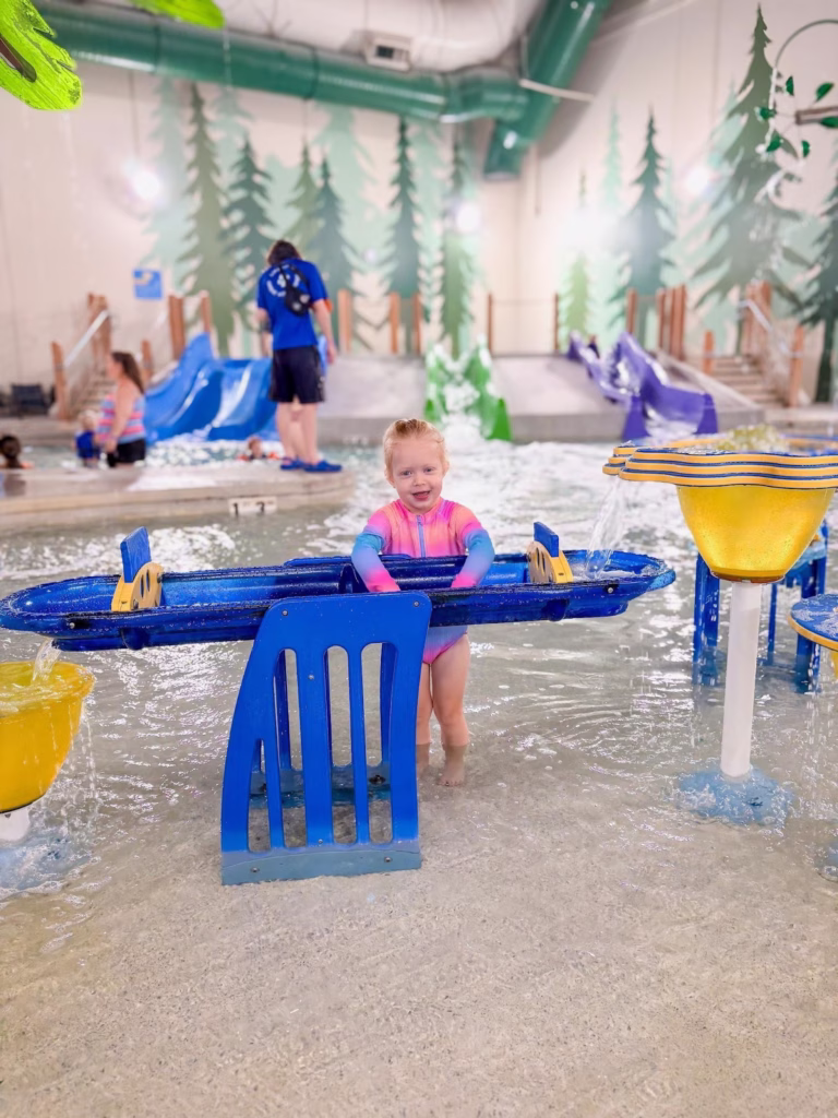 Child playing at the indoor water park at Great Wolf Lodge.