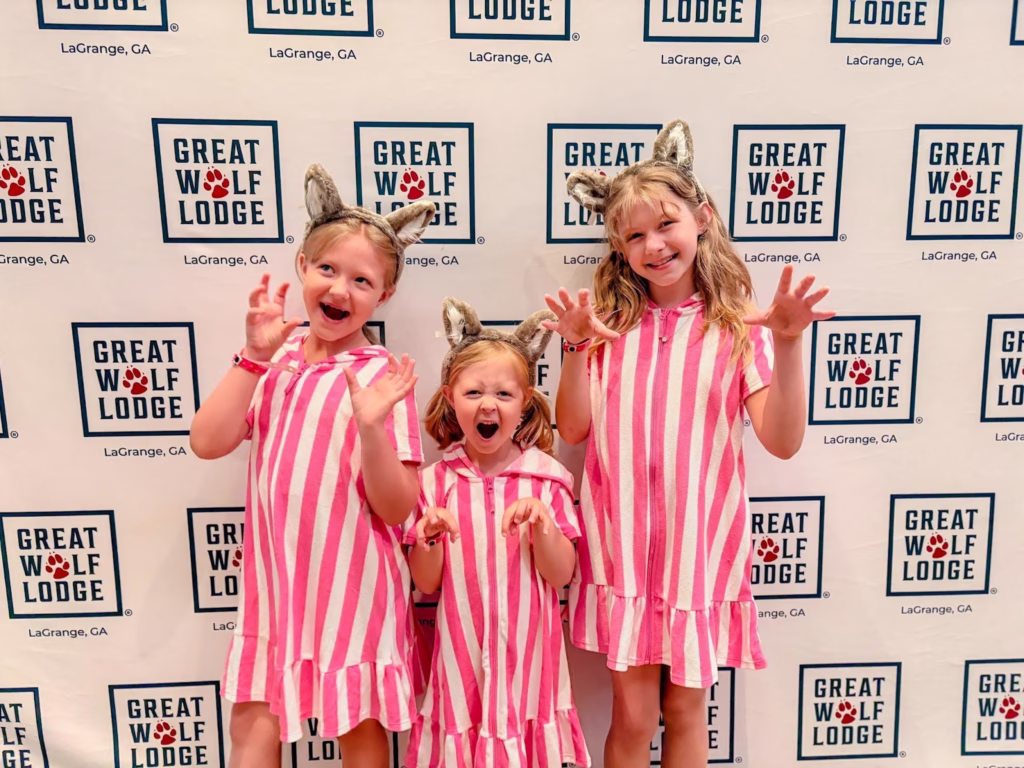 Girls in matching pajamas ready for bed at Great Wolf Lodge